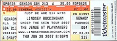 Lindsey Buckingham ticket for "The Venue" at Playmakers on June 28, 2007. General Admission (Horray, that means front row center for me.)